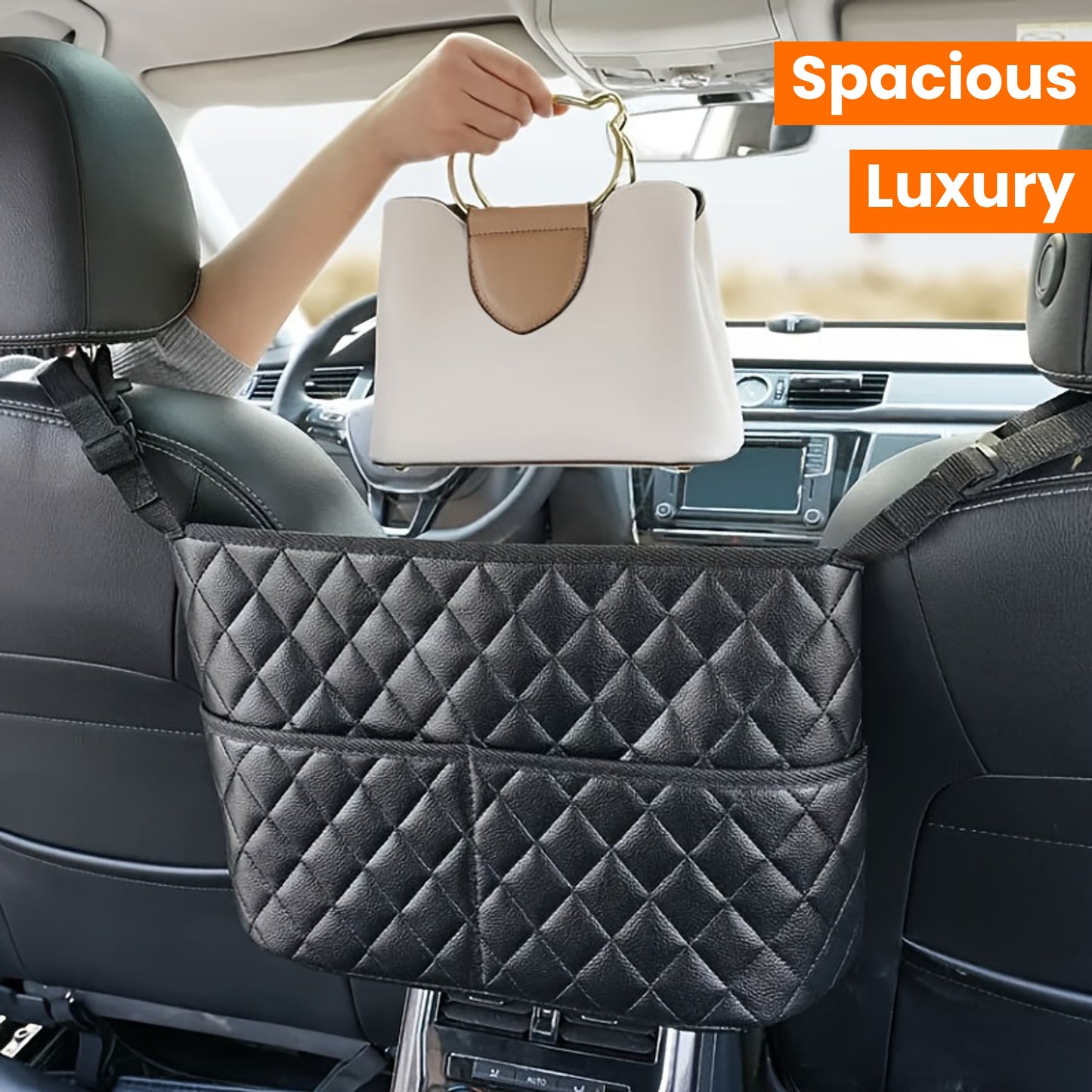Spacious Luxury Faux Leather Car Seat Organizer - Hanging Mount Back Seat Storage with Multiple Compartments - Ideal for Family Cars, Travel & Daily Use