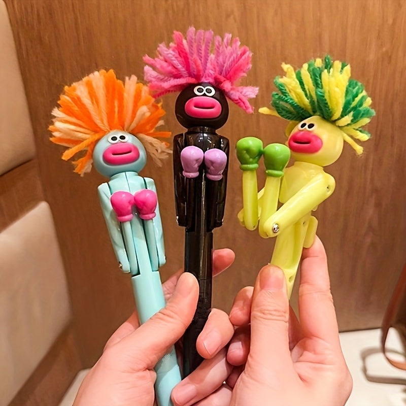 1pc Funny Exploding Hair for Man Boxing Round Ballpoint Pen Creative Relax Pen Student High-looking Funny Birthday Gift 1.0mm Black Refill Knock Big Mouth Knock Pen