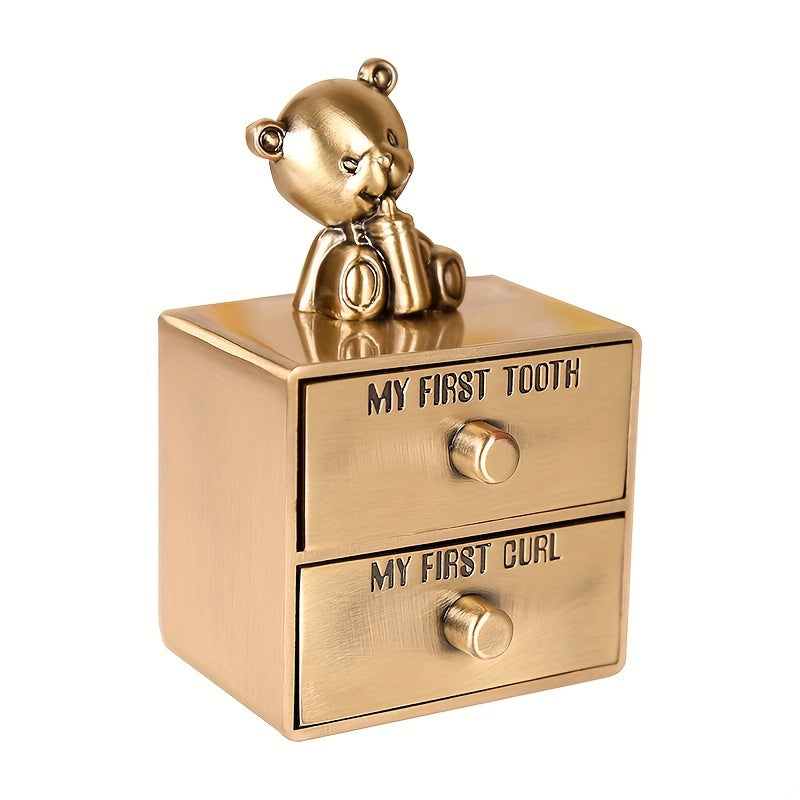 A Mini Golden Tooth Box For Advanced Birth Hair Box Creative European Doll Teeth Birth Hair Collection Box The First Volume Of Hair And The First Tooth Souvenir Box Golden Carved Cute Shaped Silvery Tooth Collection Storage