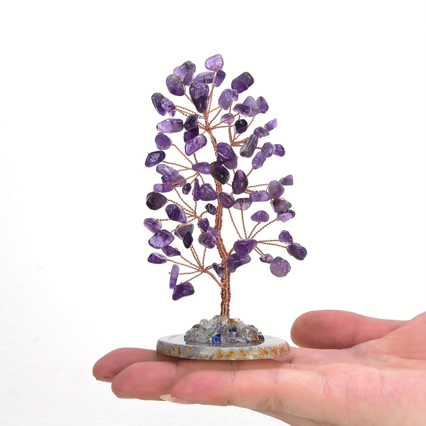 Natural Amethyst Tree of Life, Crystal Tree with Agate Base, Handmade Gemstone Tree Desktop Decoration, Lucky Money Tree Bonsai, Home Decoration, Spiritual and Mysterious Gift