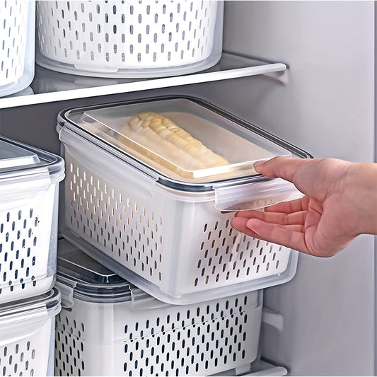 9pcs BPA-Free Plastic Food Storage Container Set with Drain Basket and Lids - Leak-Proof, Refrigerator Safe, Reusable Multifunctional Kitchen Organizer for Fruits, Vegetables and Food