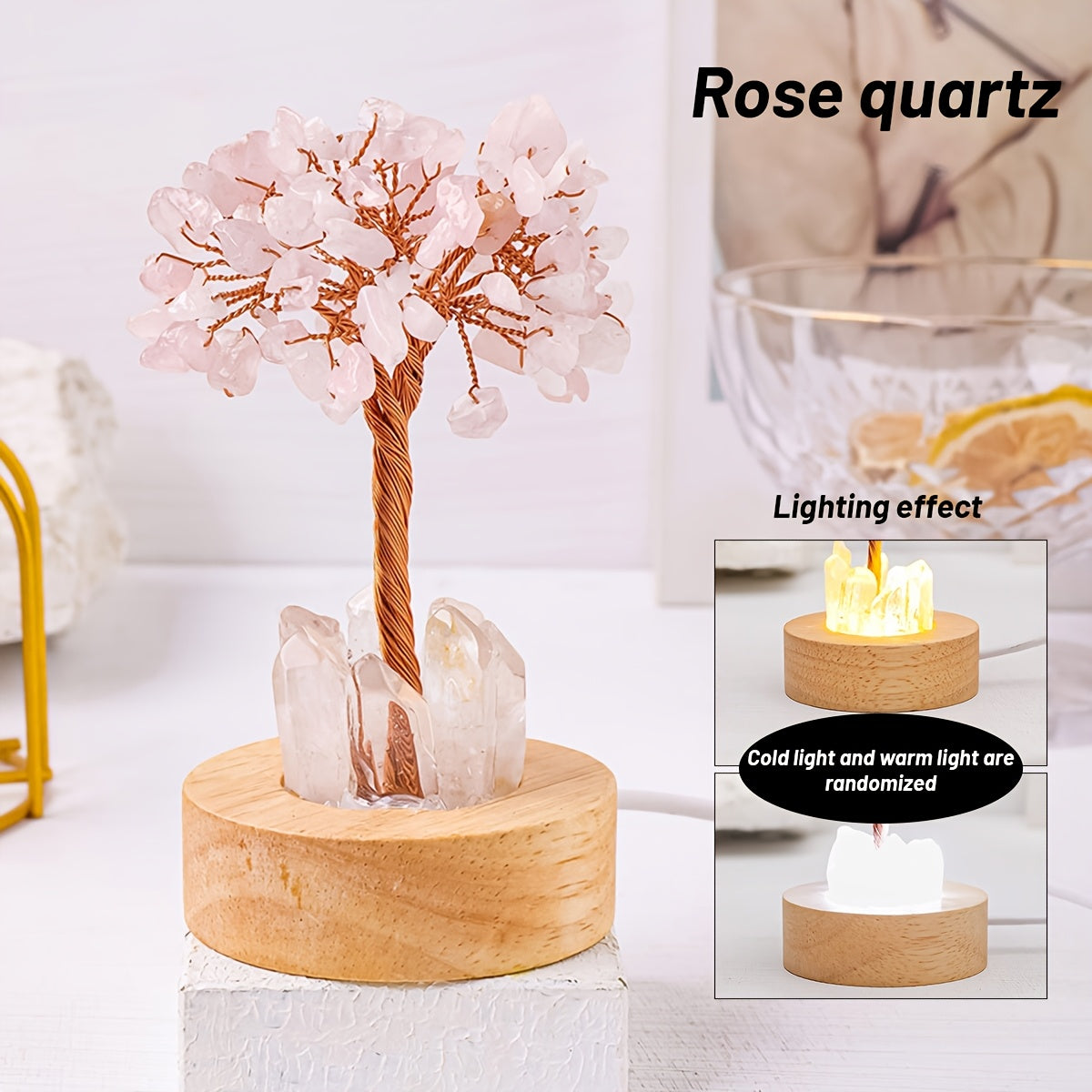 [Natural Quartz Crystal Nightlight] 1pc Natural Clear Quartz Crystal Chip Tree - USB Port Decorative Bedside Ambiance Nightlight