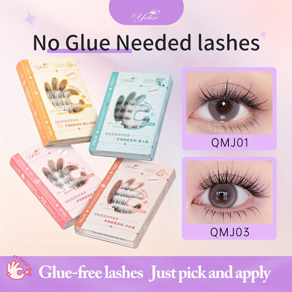 42 Clusters C/J Curl No Glue Needed Eyelash Extensions Handmade Grafting Individual False Eyelash Wispy Lashes Gift for Women & Girl