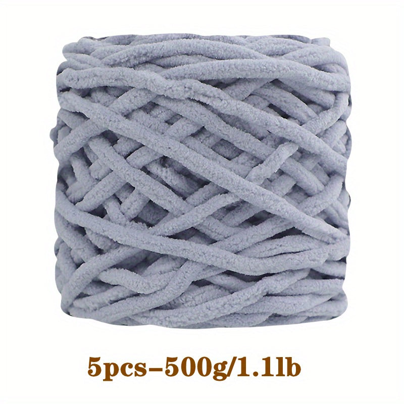5pcs Ultra-Soft Chunky Chenille Yarn - Perfect for DIY Knitting & Crochet Projects, Scarves, Hats, Blankets | Available in Multiple Colors