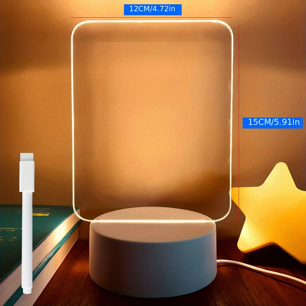 USB-Powered LED Message Board Night Light with Pen - Modern Acrylic Surface for Notes, Stars & Hearts Design, Warm White Light Bedroom Decor, Gift for Girlfriend, Wife, Anniversary, Ambient Lighting, Creative LED Lighting, Smooth Writing Surface