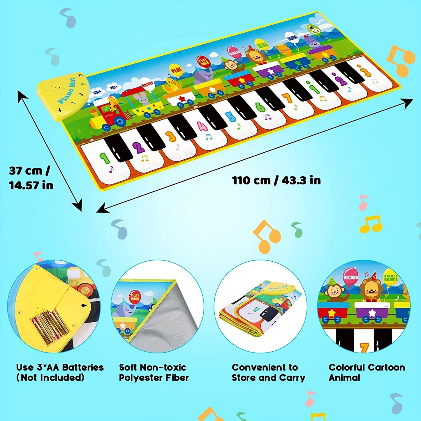 [Musical Piano Mat | Kids] 10 Songs | Musical Piano Mat for Kids, Floor Dance Toy | 8 Animal Sounds, 5 Modes, Children's Keyboard Blanket Music Touch Game Mat, Music Early Education Toy, Halloween Christmas Gift for Winter Ramadan Mubarak