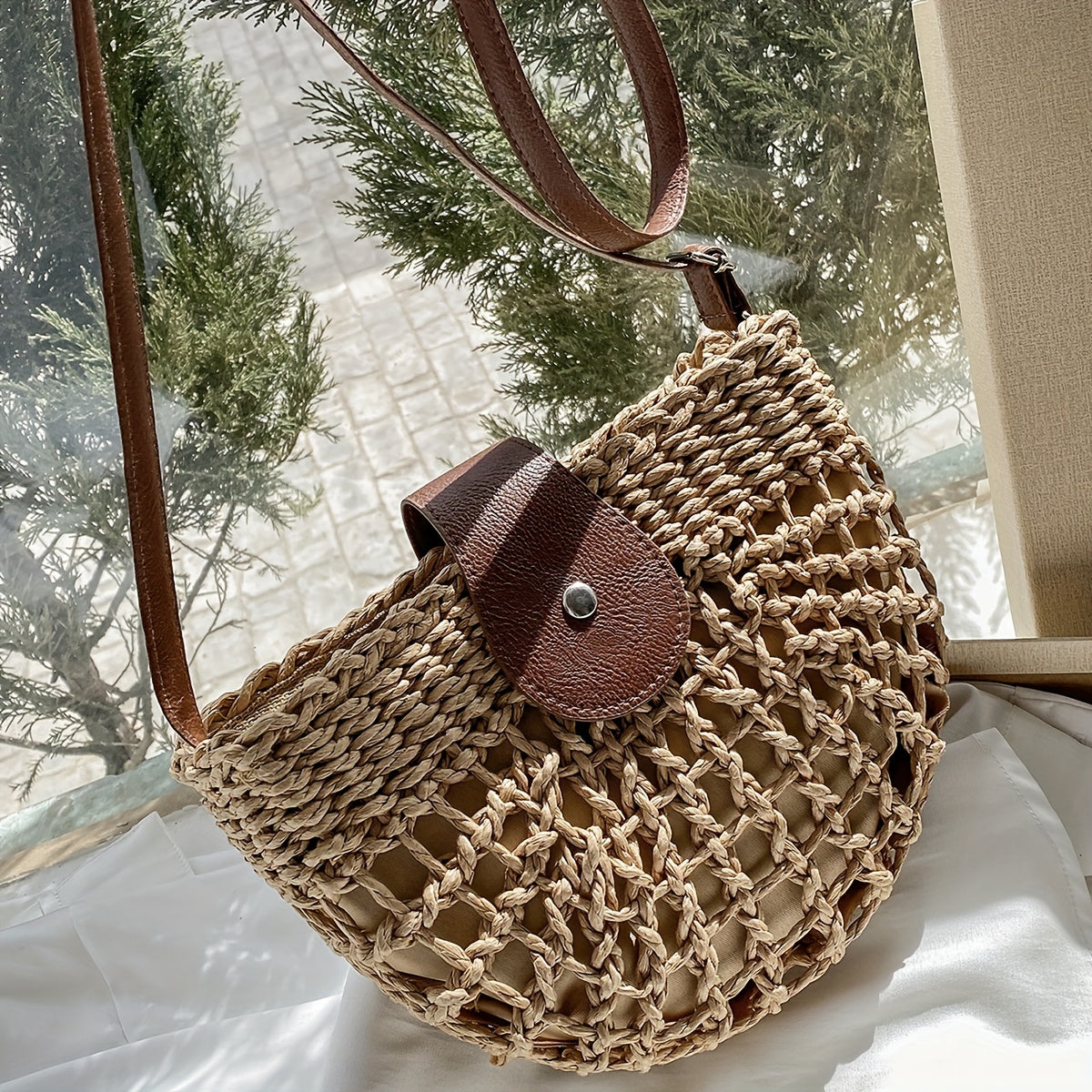 Women's Minimalist Crossbody Bag, Trendy Straw Shoulder Bag, All-Match Bag For Beach