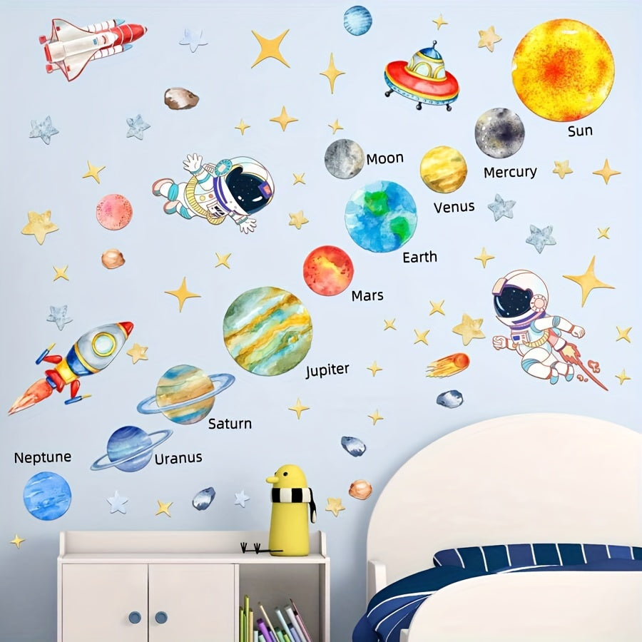 Nine Planets in the Solar System Wall Stickers for Bedroom and Living Room Decoration Space Astronaut Stickers