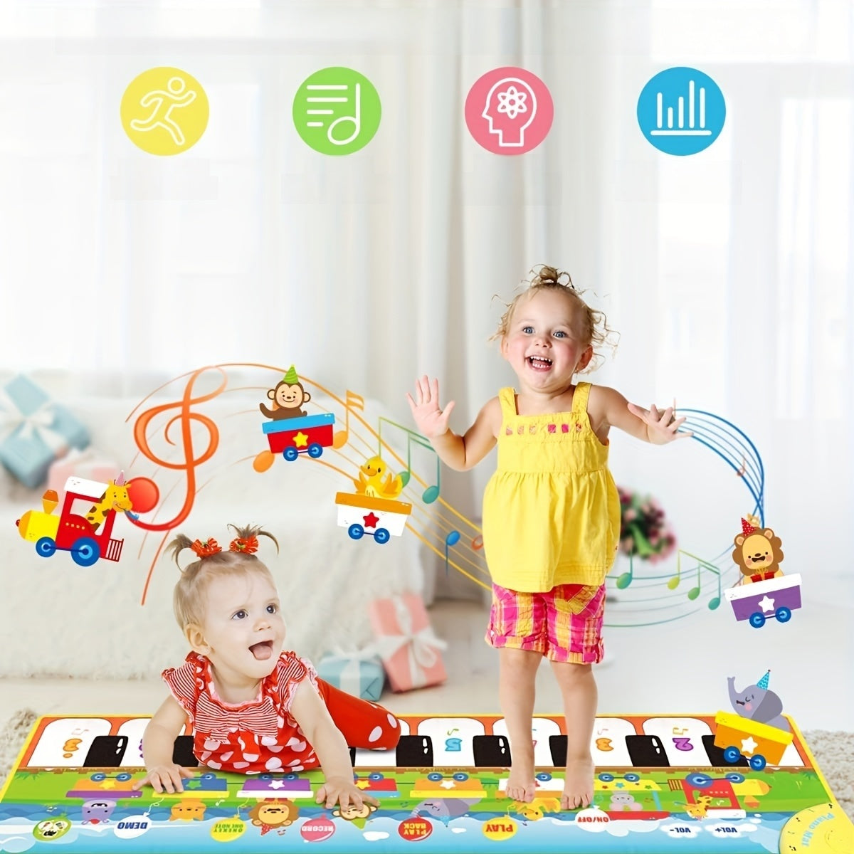 [Musical Piano Mat | Kids] 10 Songs | Musical Piano Mat for Kids, Floor Dance Toy | 8 Animal Sounds, 5 Modes, Children's Keyboard Blanket Music Touch Game Mat, Music Early Education Toy, Halloween Christmas Gift for Winter Ramadan Mubarak