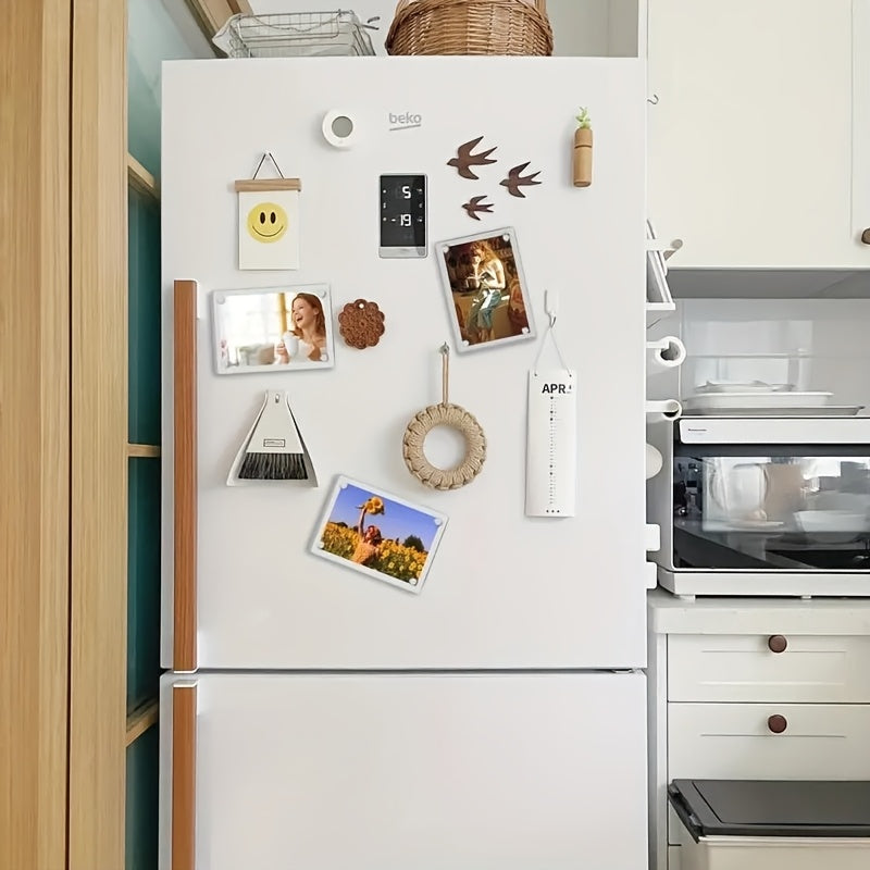 5pcs/10pcs Acrylic Refrigerator Magnetic Photo Frame, Double-sided Photo Refrigerator Magnet Frame, Photo Clip, Desktop Display Stand, Holiday Gift