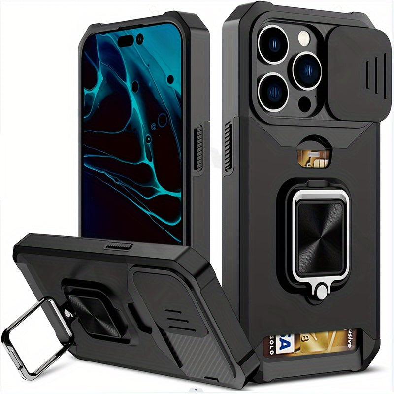 [1pc Heavy-Duty Phone Case] Heavy-Duty Shockproof Phone Case with a Metal Stand And Card Slot, Compatible with Iphone 16 Pro Max, 15 Pro Max, 14 Pro Max, And 13 Pro Max.