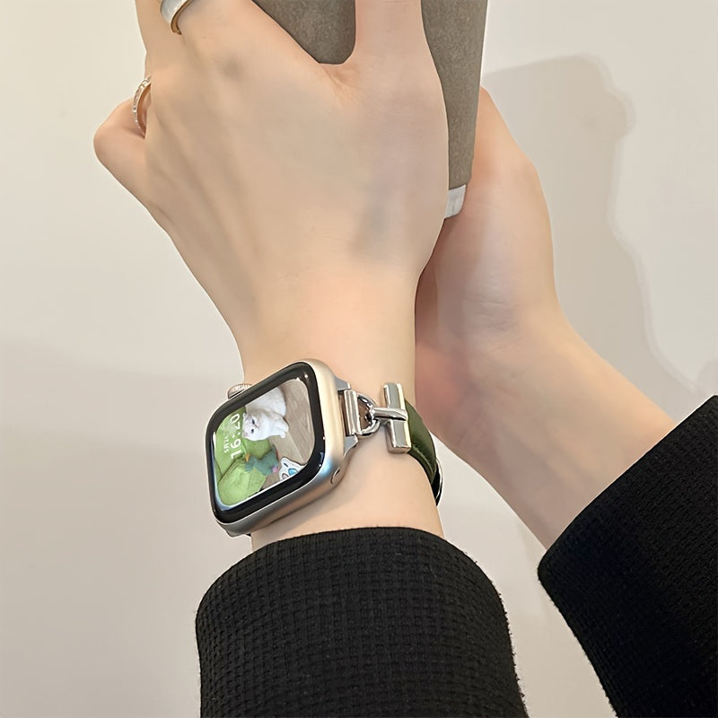[For Apple Watch Synthetic Leather] Synthetic Leather Smartwatch Band for Apple Watch Series SE, 8, 7, 6, 5, 4, 3, Ultra - Fashionable D-Buckle Design, High-End Niche Creative Replacement Strap