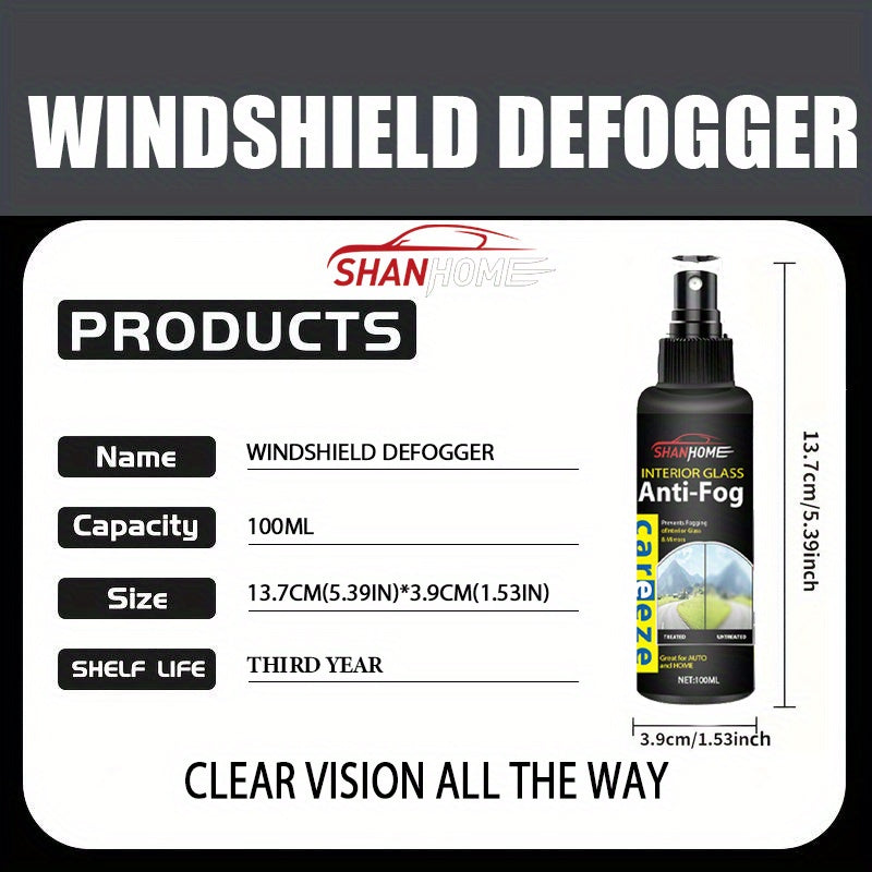 SHANXIHOME Anti-Fog Spray - Long-Lasting Glass Defogger for Car, Helmets, Mirrors & More - Clear Vision & Powerful Fog Resistance - Ideal for Windshields, Interior Windows, Home Glass - Easy to Apply, Interior Visibility|Windshield Defogger|Durable Anti F
