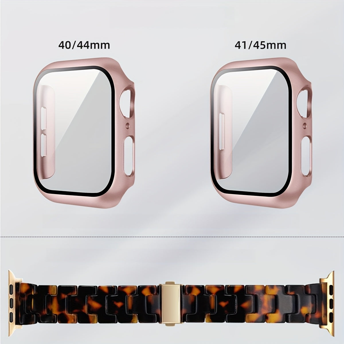 2-in-1 watch strap + screen protector case, stylish and lightweight resin watch strap compatible with stainless steel buckle, PC and resin material, suitable for iWatch 9 8 7 6 5 4 series, size: 40/41/44/45mm