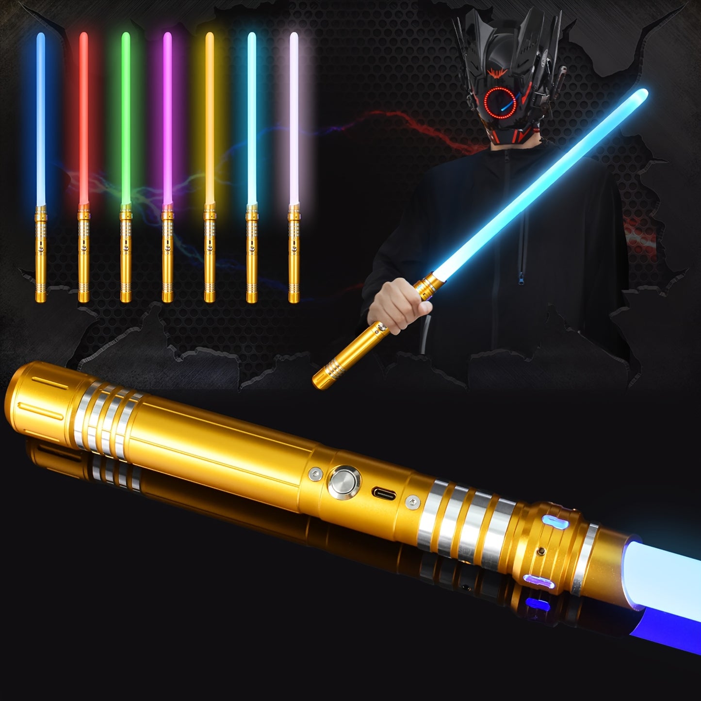 Upgraded Version of 7 Colors Metal Handle Light Sword, Rechargeable Battery, 2-In-1 with 3 Sound Effects, Cosuly Character Performance Props Suitable for Christmas And Halloween 1/2 Pack
