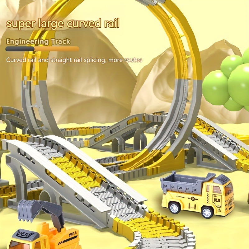 [STEM DIY Train Set] STEM Educational Battery-Powered DIY Construction Vehicle Train Set | Plastic Building Kit with Electric Track | for Ages 3-6, Ideal Christmas and Thanksgiving Gifts