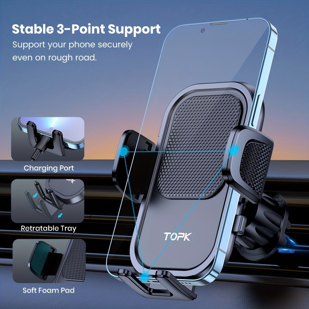 TOPK Car Phone Holder Mount, Car Mount with Hook Clip for Car Air Vent 360° Rotation Phone Mount Compatible with iPhone Samsung Android Cell Phone