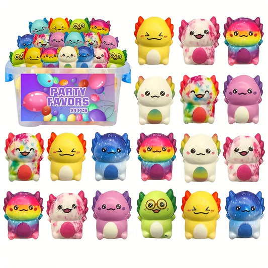 24pcs Cute Slow-Rising Mini Axolotl Squishy Toys - Soft Plush Party Favors with Assorted Colors & Patterns, Ideal for Birthday Gifts, Carnival Prizes, Goodie Bags & Playful Party Decor