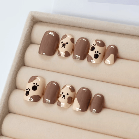 24pcs Cute Bear Design Fake Nails Set - Matte Finish, Animal Patterns, Reusable with Mini Nail File and Jelly Glue Included