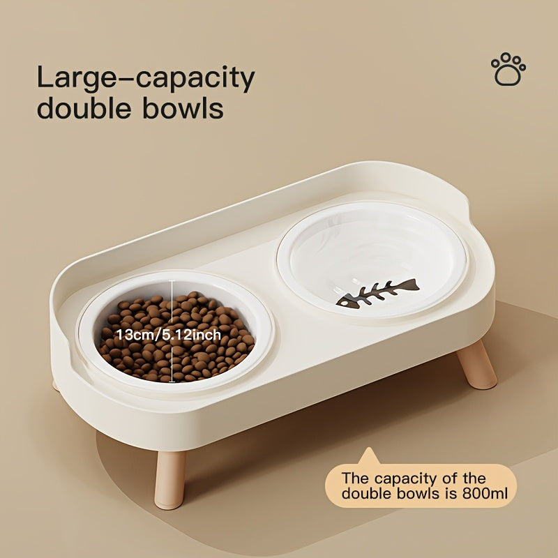 [Elevated Feeder] Elevated Double Bowl Feeder | Featuring Water And Feeding Integration Design, Available in Plastic, Stainless Steel, And Ceramic in Various Colors, Perfect for Cats And Dogs