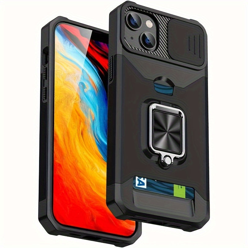 [1pc Heavy-Duty Phone Case] Heavy-Duty Shockproof Phone Case with a Metal Stand And Card Slot, Compatible with Iphone 16 Pro Max, 15 Pro Max, 14 Pro Max, And 13 Pro Max.
