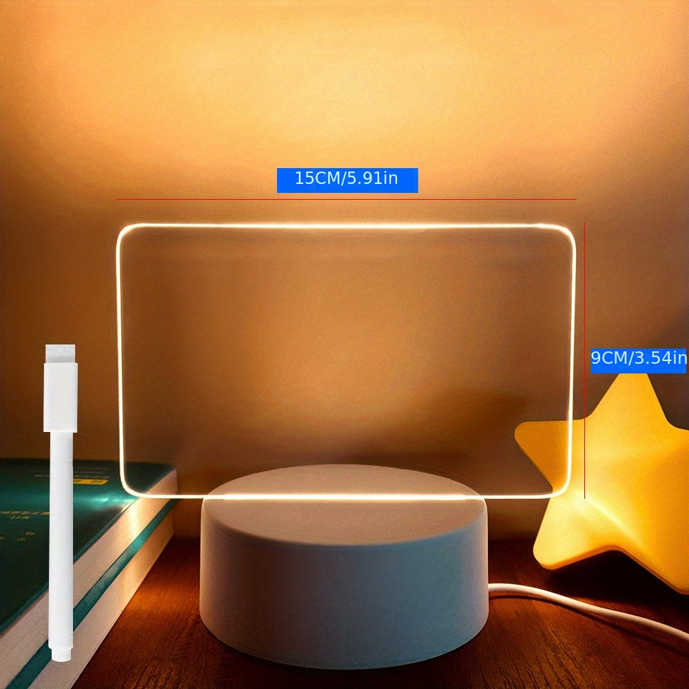 USB-Powered LED Message Board Night Light with Pen - Modern Acrylic Surface for Notes, Stars & Hearts Design, Warm White Light Bedroom Decor, Gift for Girlfriend, Wife, Anniversary, Ambient Lighting, Creative LED Lighting, Smooth Writing Surface