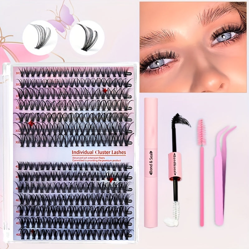 [DIY Lash Kit] 640/280pcs Extra Thick 30D40D50D DIY Lash Clusters Eyelash Extension Kit | 9-16mm Mixed Length Lashes, D Curl, Wispy Manga Lashes Look
