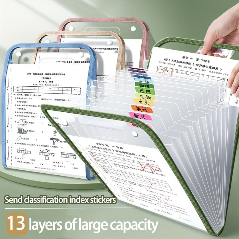 1pc, Durable A4 13-Pocket Expanding File Folder, Organ bag, Thickened PVC transparent, Organizer for Student Papers & Documents, for storing student test papers and data files