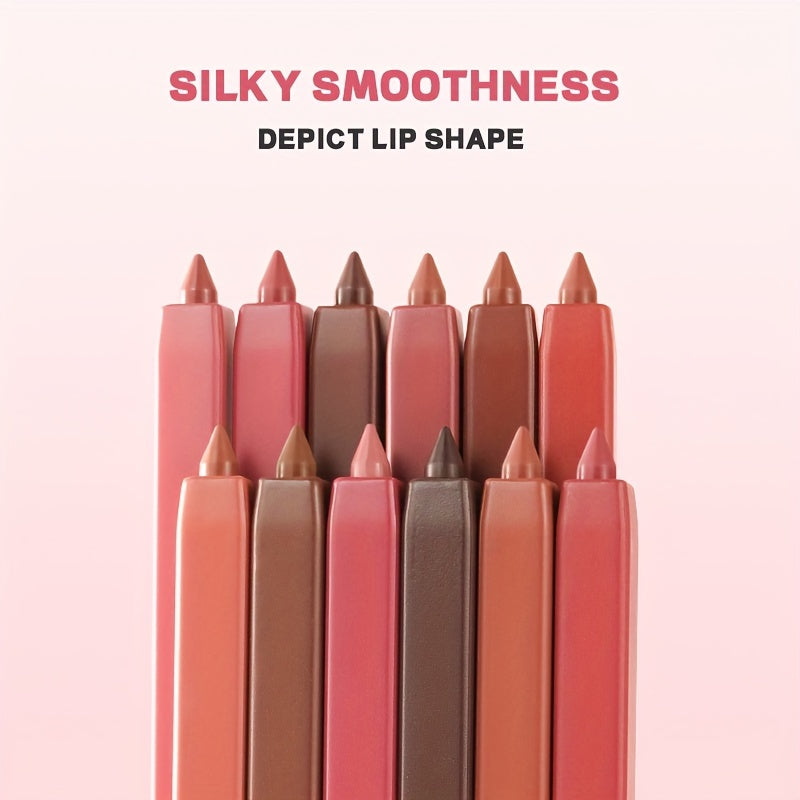 Long-Lasting Waterproof 12 Colors Lip Liner Pen Set - Sweatproof, Easy Coloring Non Fade Color Rendering Lip Gloss Set Beauty Makeup