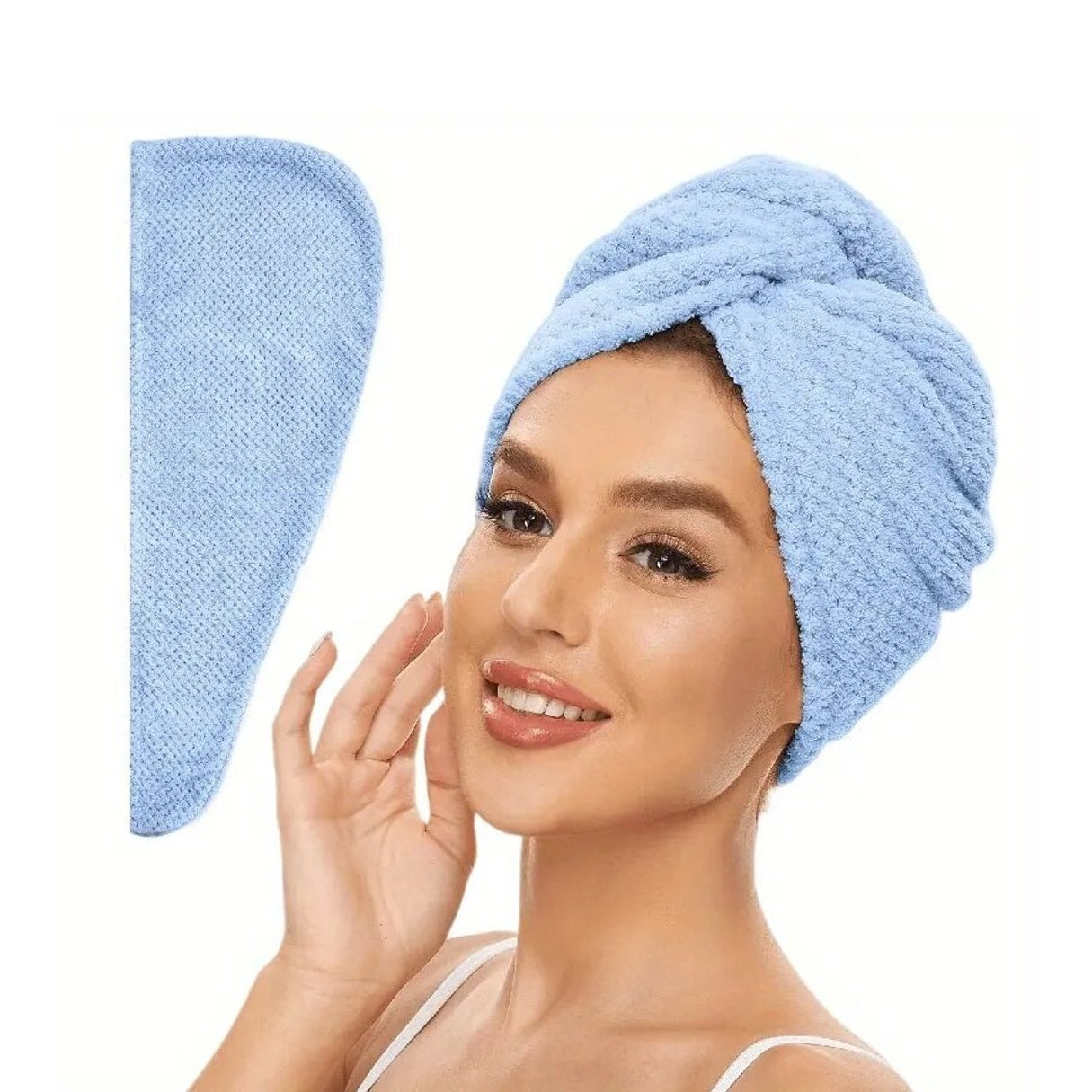 2-Pack Super Absorbent Microfiber Hair Towels, 300GSM Soft Quick-Dry Hair Drying Cap for Normal Hair, Unscented Curl Enhancing Textured Hair Wrap Turban, Easy Button-Fastening Design for Bathroom Accessories