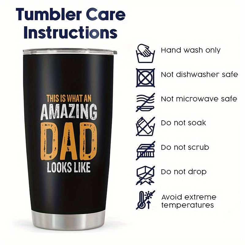 1pc, Father's Day Gifts 20oz Tumbler Gifts for Dad, AMAZING DAD Funny Print Gifts for Daddy Papa From Daughter Son Wife Birthday Fathers Day 20oz Stainless Steel Tumbler Travel Coffee Mug Cup Grandfather Husband Men Present