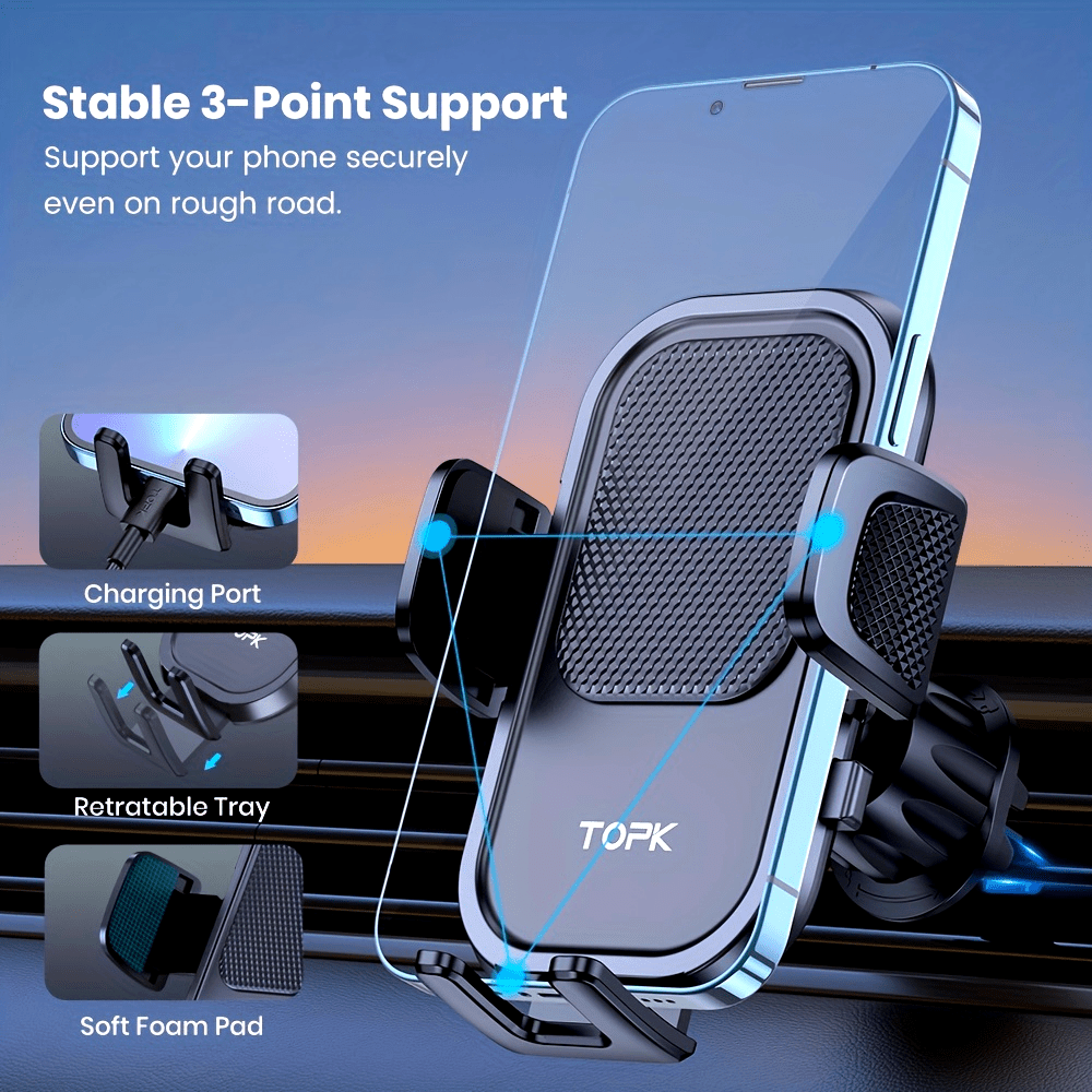 TOPK Car Phone Holder Mount, Car Mount with Hook Clip for Car Air Vent 360° Rotation Phone Mount Compatible with iPhone Samsung Android Cell Phone
