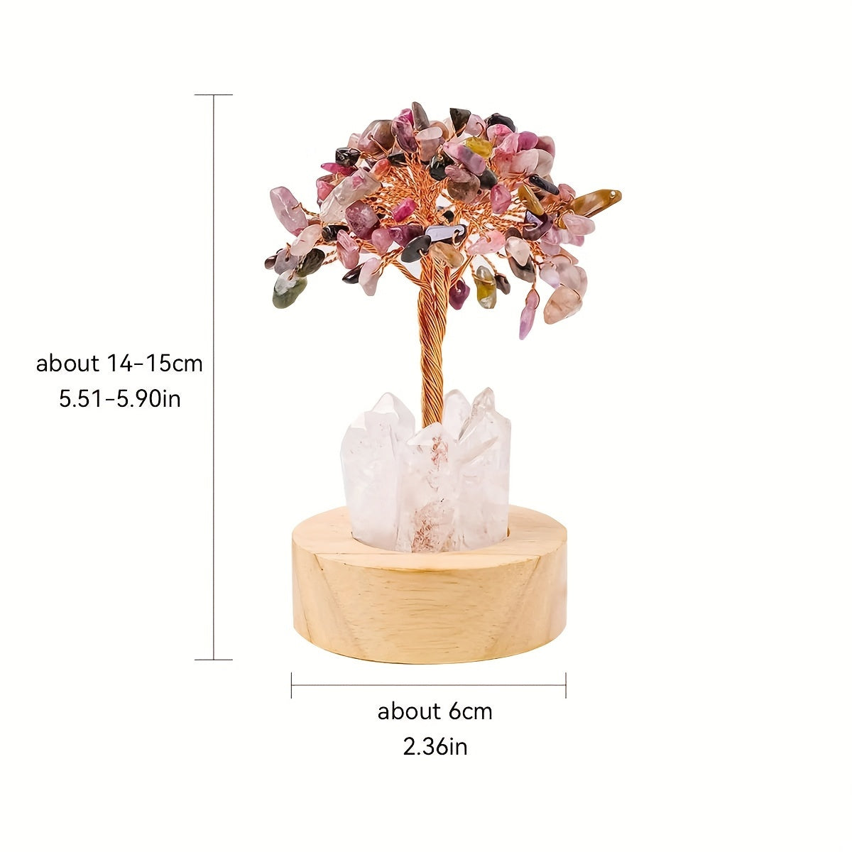 [Natural Quartz Crystal Nightlight] 1pc Natural Clear Quartz Crystal Chip Tree - USB Port Decorative Bedside Ambiance Nightlight