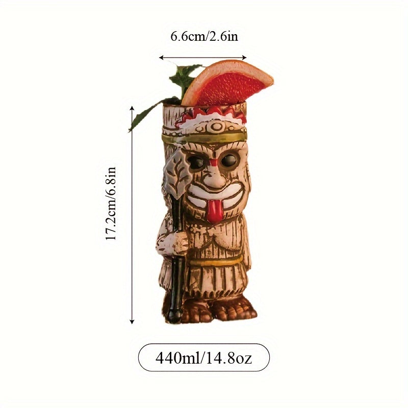 [1pc Ceramic Tiki Mug] 1pc Hawaiian Ceramic Tiki Cocktail Mug | For Bar, Pub, Club, Restaurant, Home Use, Drinkware