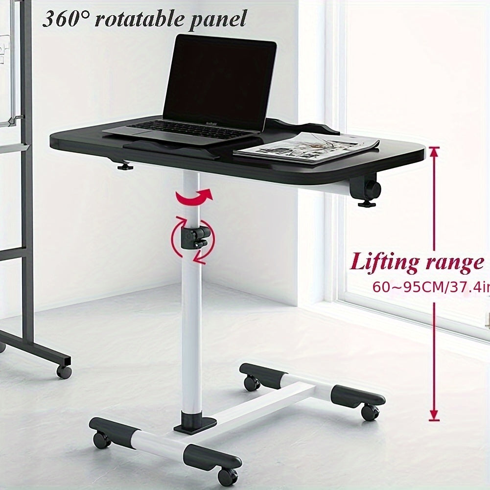 [Adjustable Laptop Desk] Portable Adjustable Height Sofa Bed Coffee Side Table | Modern Black Engineered Wood Laptop Desk for Living Room, Bedroom & Home Office | Easy Assembly, No Power Needed