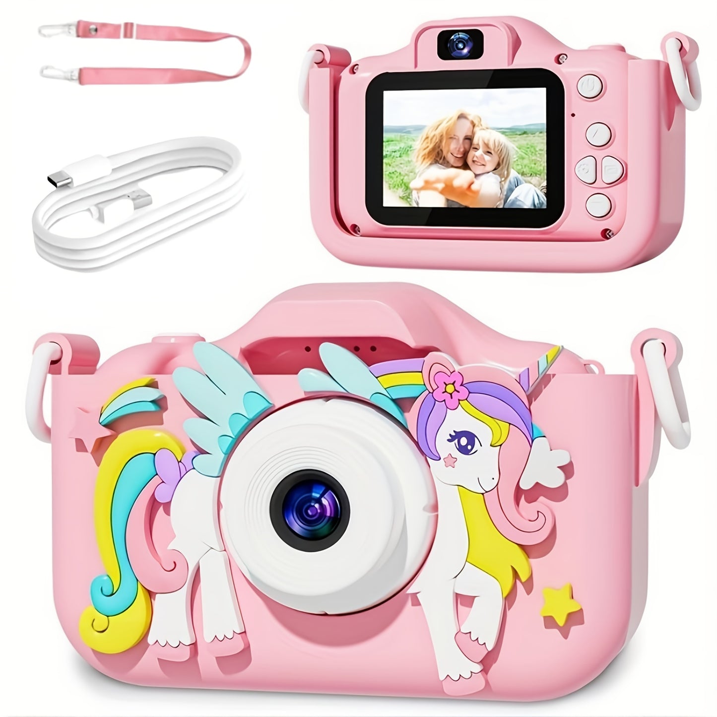 Unicorn-Themed Youngsters' HD Digital Camera with Front & Rear Lenses, Rechargeable Portable Toy with Video Games, 32GB Storage, USB Charging, Bright Pink/Purple, Perfect Birthday Gift for Boys & Girls Ages 3-12, Youngsters's Digital Camera | Whimsical De