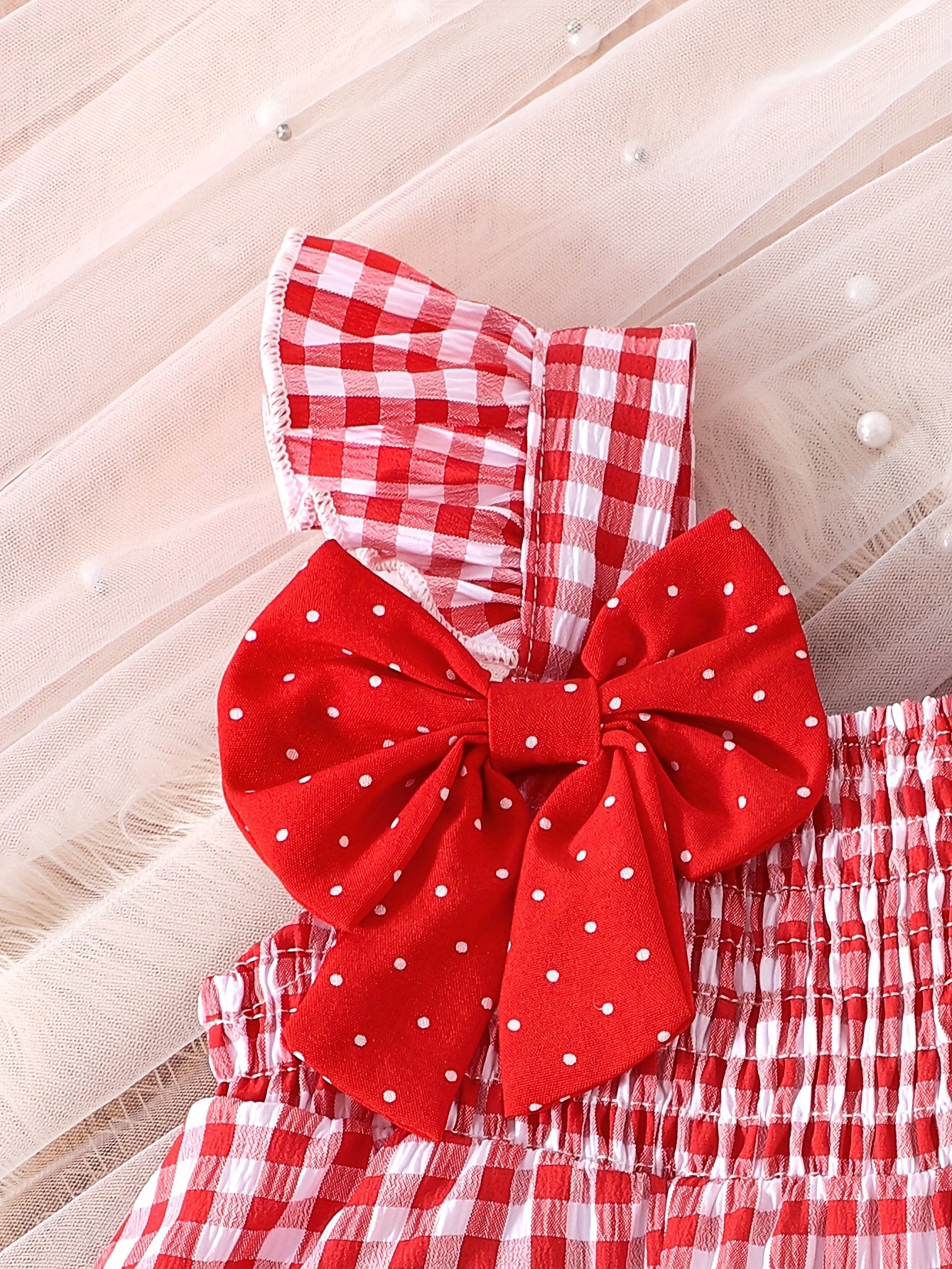[Cute Summer Set] 2pcs Cute Summer Strawberry Top and Shorts Set | Ruffle Collar, Elastic Waist, Gingham Details, Playful Bow Accents - Outdoor Toddler Outfit