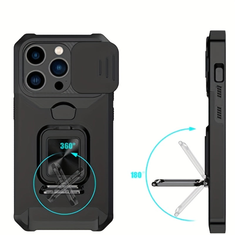 [1pc Heavy-Duty Phone Case] Heavy-Duty Shockproof Phone Case with a Metal Stand And Card Slot, Compatible with Iphone 16 Pro Max, 15 Pro Max, 14 Pro Max, And 13 Pro Max.