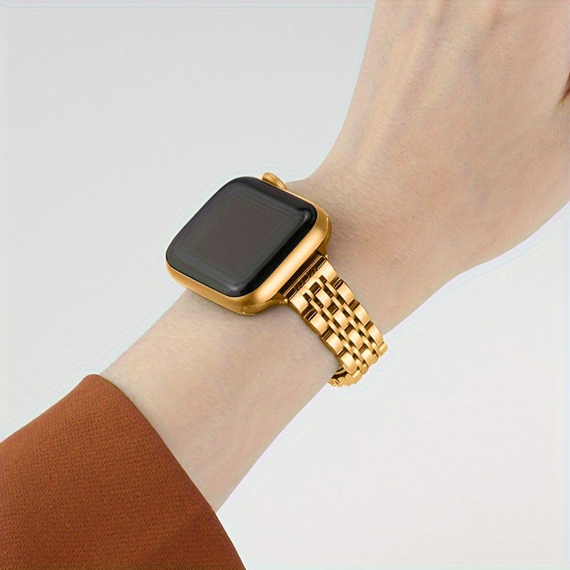 [Elegant Watch Band] Gold-Plated Stainless Steel 1pc Watch Band | Foldover Clasp and Protective Case for Apple Watch, Compatible with iWatch Series 1-9/SE/SE2, Elegant Women's Wristband Accessory