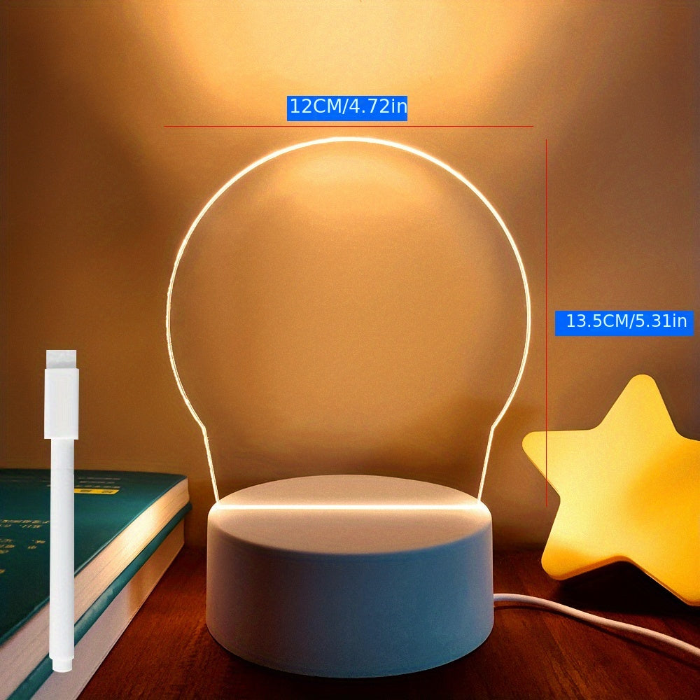 USB-Powered LED Message Board Night Light with Pen - Modern Acrylic Surface for Notes, Stars & Hearts Design, Warm White Light Bedroom Decor, Gift for Girlfriend, Wife, Anniversary, Ambient Lighting, Creative LED Lighting, Smooth Writing Surface