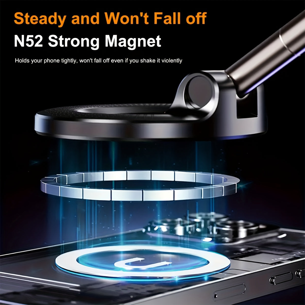[N52 Magnetic Phone Holder] 360° Rotatable Upgraded N52 Magnetic Phone Holder, Aluminum Alloy | Waterproof, Secure Grip, Hands-Free Use, Vehicle Mounting, Sleek Design, Durable Holder, Car Accessories