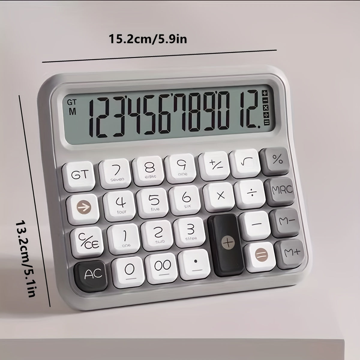 [Retro Calculator] 12-Digit Color Retro Calculator | Computer Office Flexible Keyboard Financial Accounting Commercial Desktop Large Screen Mechanical Key