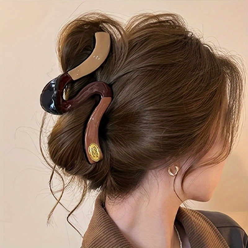 [4pcs Hair Clips] 4pcs Elegant Hair Claw Clips | Chic Wavy Design with Faux Pearl & Color Accents, Non-Slip Shark Clips for Thick Hair