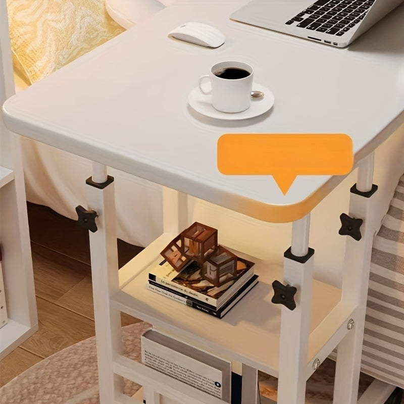 Under 3.2 Cubic Feet Closed Storage Adjustable Height Overbed Table, Wooden Mobile Desk with Storage Shelves, No Electricity Required, Weather-Independent, Less Than 27 Inches Tall, for Home, Bedroom, Dorm, Laptop Stand, Desk & Drawer Organizer