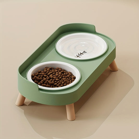 [Elevated Feeder] Elevated Double Bowl Feeder | Featuring Water And Feeding Integration Design, Available in Plastic, Stainless Steel, And Ceramic in Various Colors, Perfect for Cats And Dogs