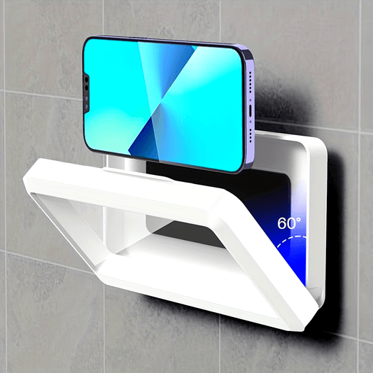 360° Rotatable Bathroom Phone Holder - Wall-Mounted, Touch-Sensitive Shower Phone Case. It'S Compatible with iPhone 15 14 13 12 Pro Max XS XR, Fits Phones Under 6.8 Inches. White ABS Design for Bathtub, Kitchen, Toilet Use, Bathroom Accessories, Shower Sm