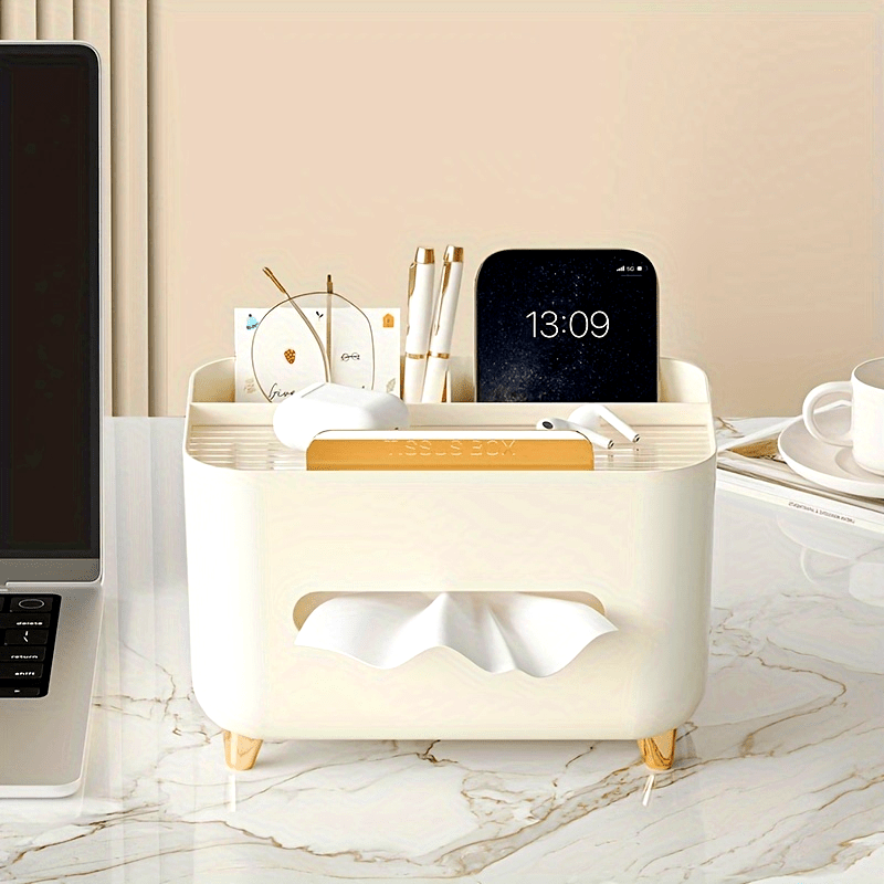 1pc, Multifunctional Desk Organizer, Tissue Box, Remote Control And Miscellaneous Storage Box, Plastic Desktop Tissue Holder