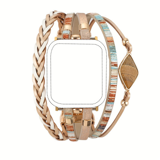 [Bohemian Metal Bracelet] Bohemian Style 1pc Multi-Layer Woven Metal Bracelet Watch Band for Apple Watch - 38mm to 49mm, Ultra Ultra 2 SE 9 8 7 6 5 4 3 2 1, Metal Buckle, No Battery Needed, Stylish Accessory