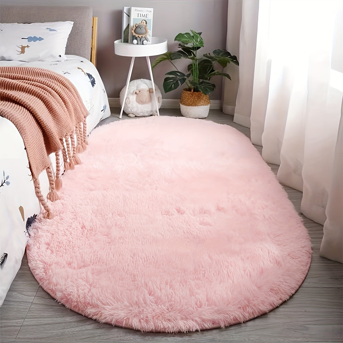 [Ultra-Soft] Oval Tie-Dye Plush Area Mat | Luxurious Faux Fur | Anti-Slip Backing, Stain & Absorbent | Living Room & Bedroom | Modern