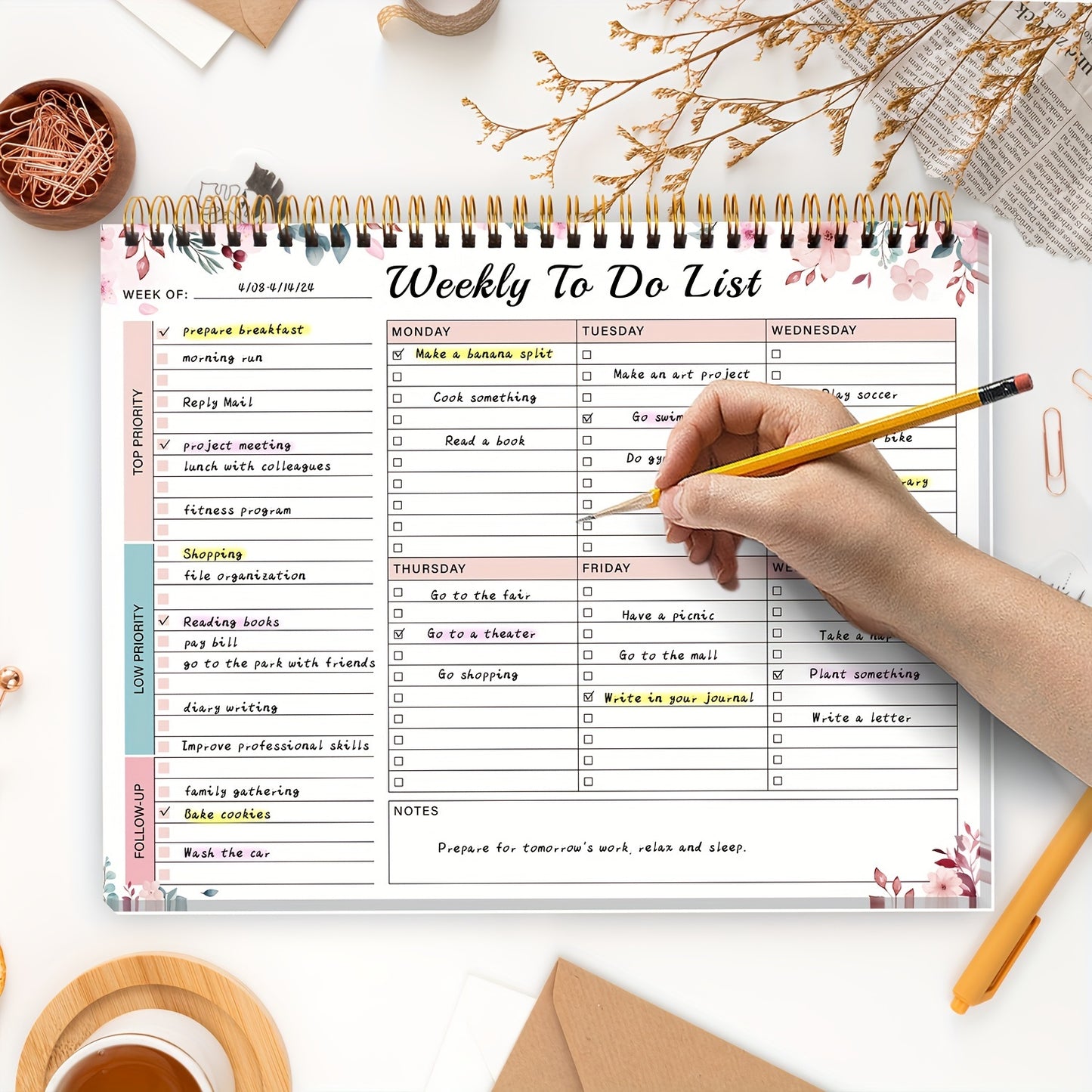 Weekly Student To-Do List Planner - English Academic Schedule Notebook with Daily Work Organizer, Top Priorities and Notes Section by BUBU